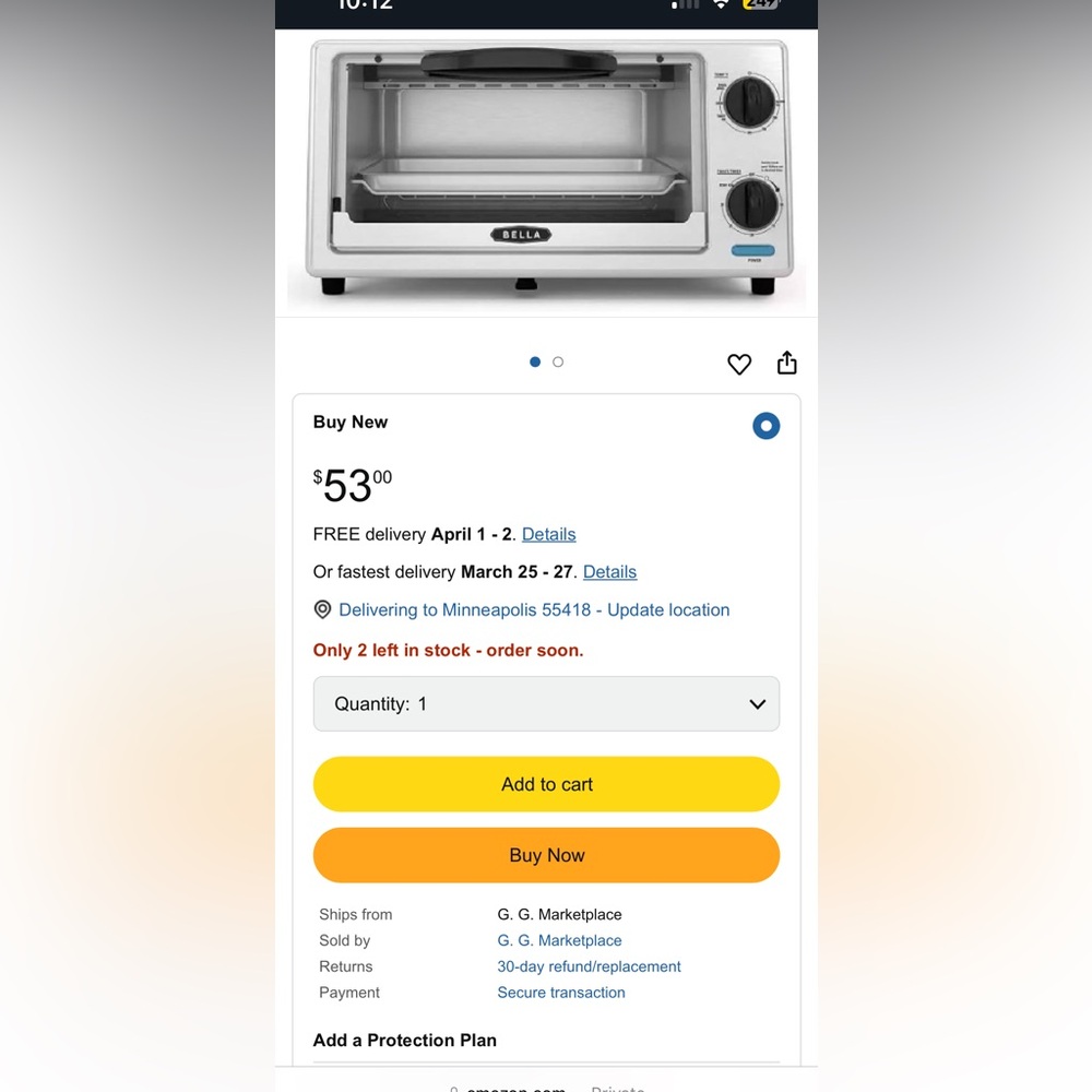 Bella four slice toaster oven